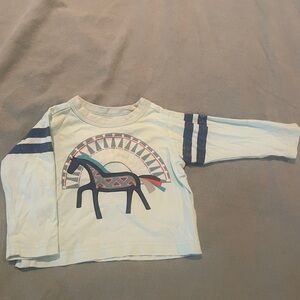 Tea Collection Long Sleeve Shirt with Horse Design - Cream and Navy